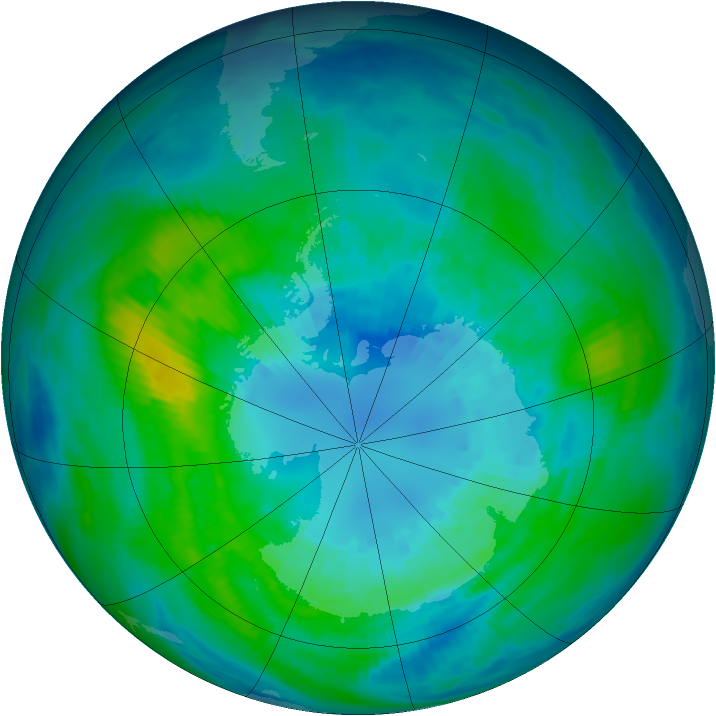Antarctic ozone map for 06 April 1992
